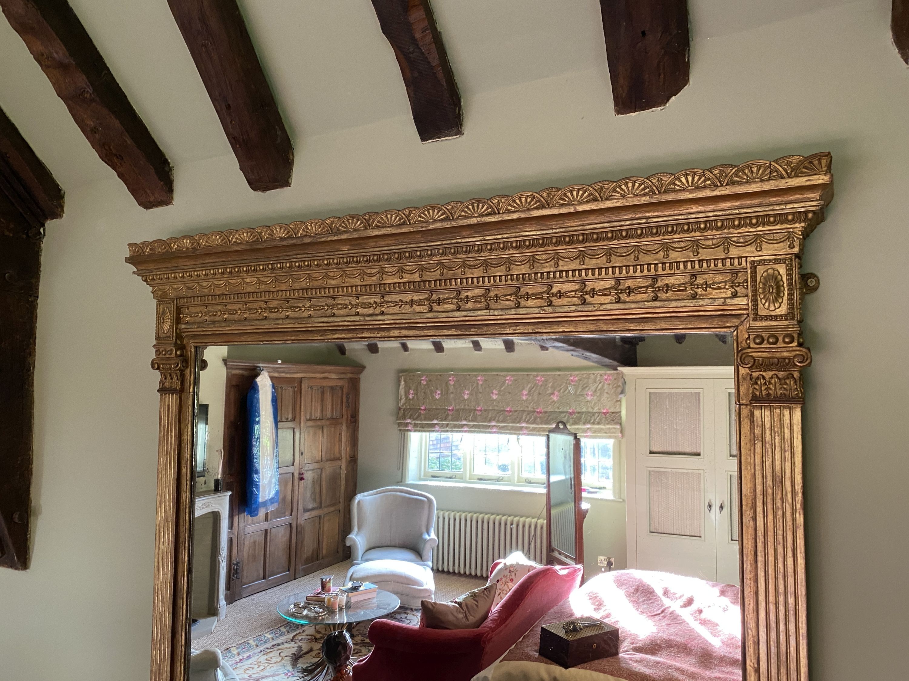 A late Victorian giltwood and gesso overmantel, width 122cm height 138cm
